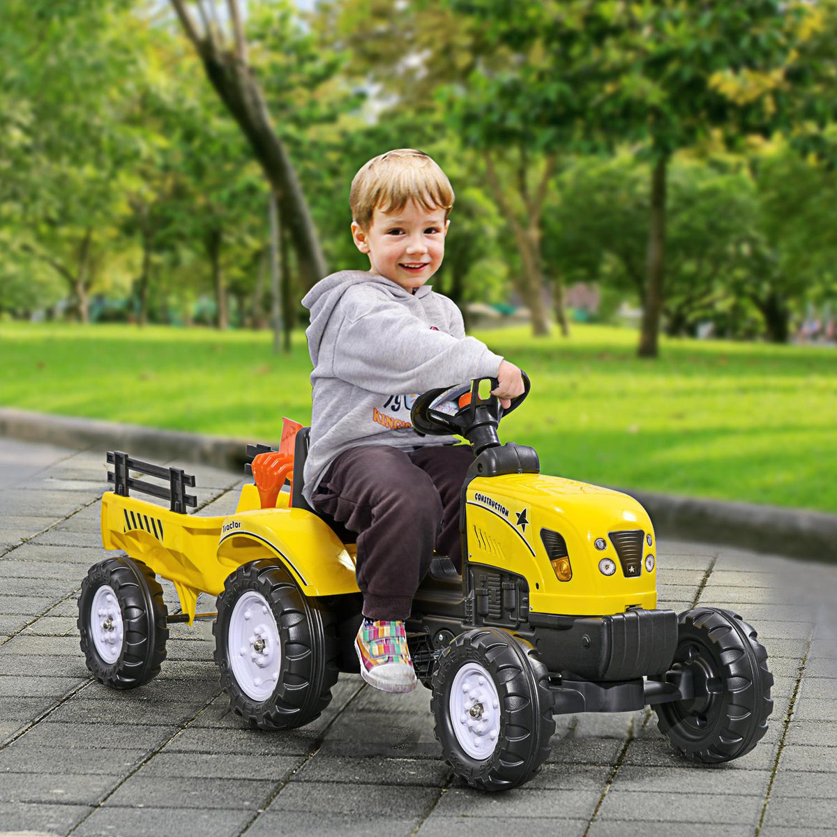 Traptractor voor kinderen, geel, metaal, leeftijd 3+