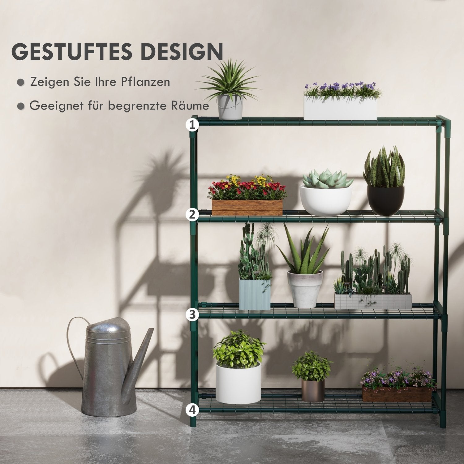 Pflanzenregal – Blumenständer 4 Etagen aus Stahl, dunkelgrün