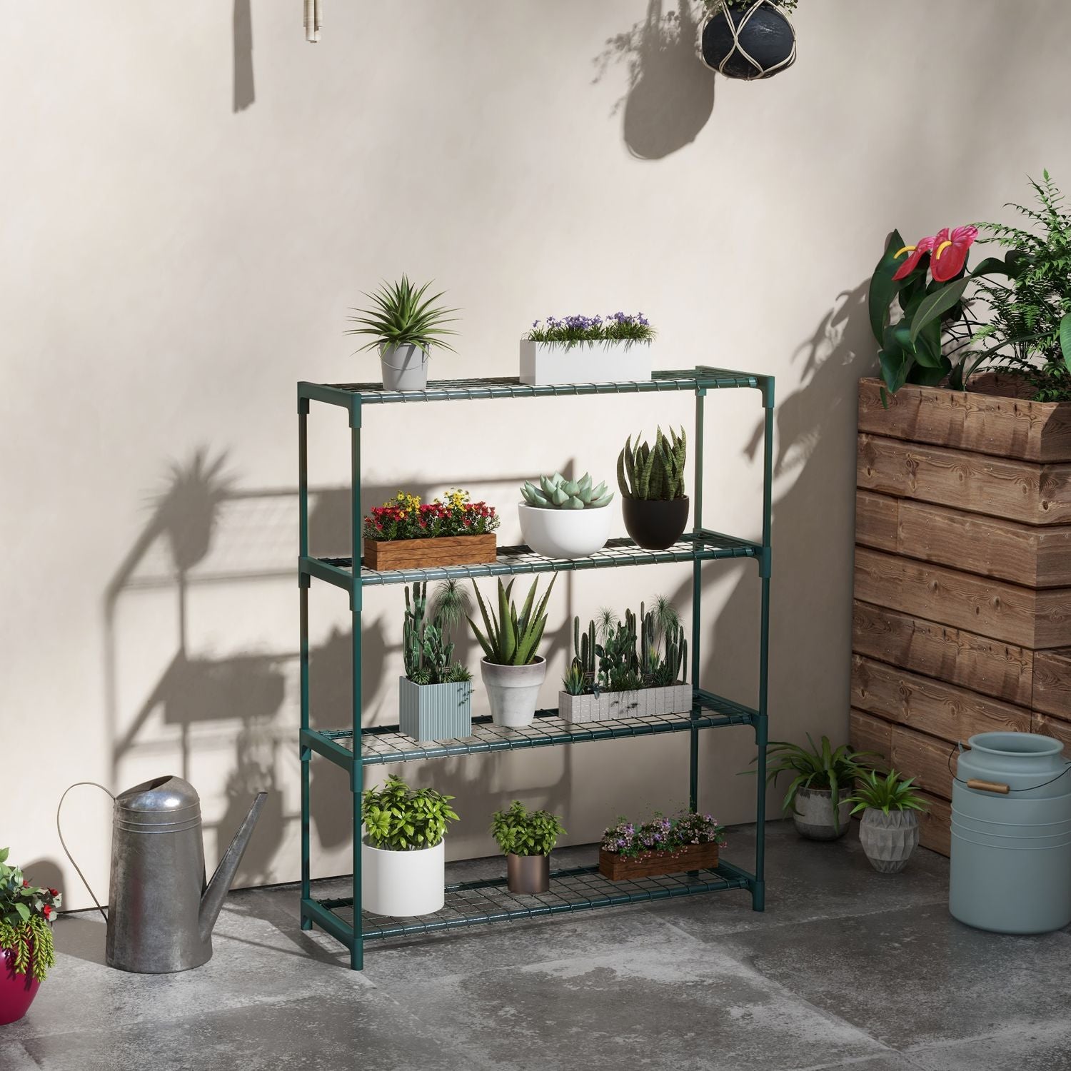 Pflanzenregal – Blumenständer 4 Etagen aus Stahl, dunkelgrün
