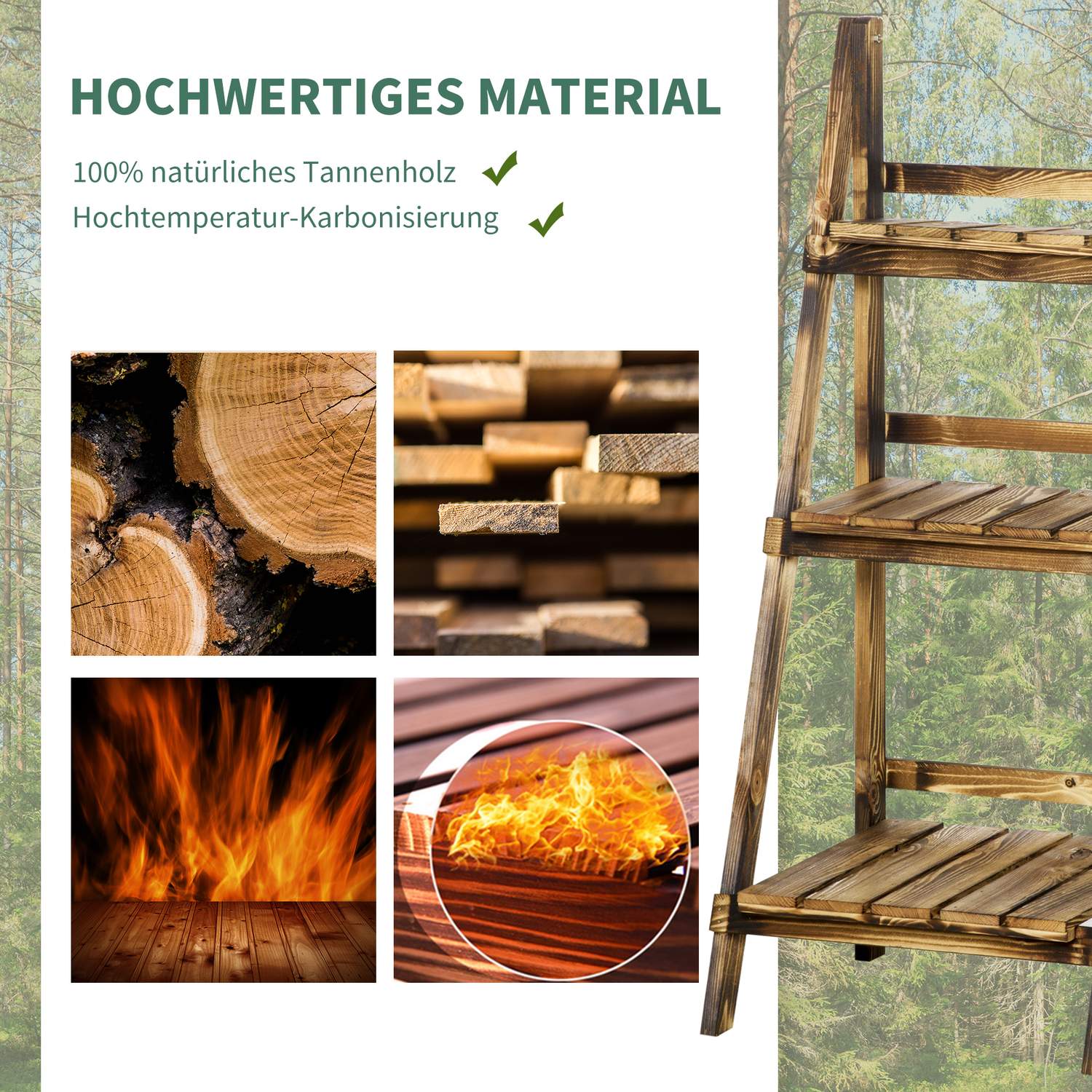 Plantenrek van 3 verdiepingen, sparrenhout, donkerbruin – 40 x 37 x 93 cm