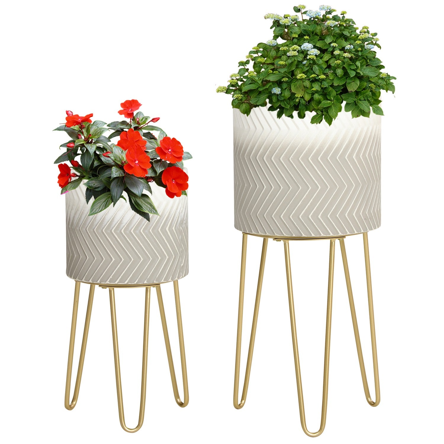 Metalen plantenstandaard met 2 bloempotten voor binnen/buiten