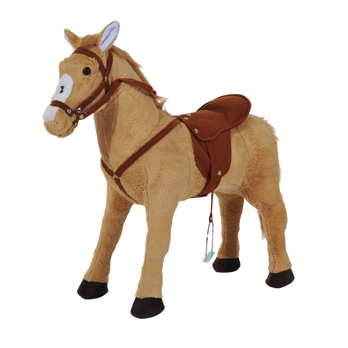 Pluchen hobbelpaard met geluid voor kinderen, Beige, 85 cm