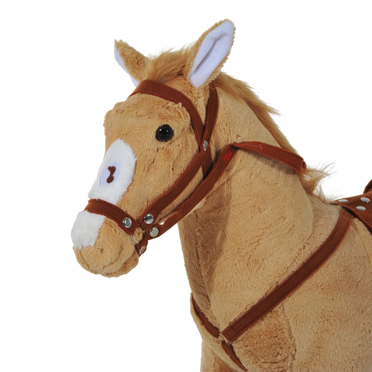 Pluchen hobbelpaard met geluid voor kinderen, Beige, 85 cm