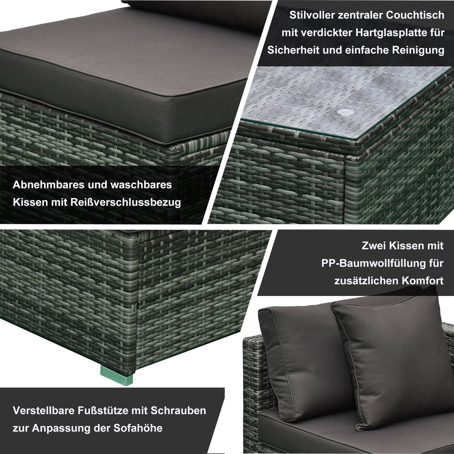Polyrattan 4-persoons tuinmeubelset, grijs