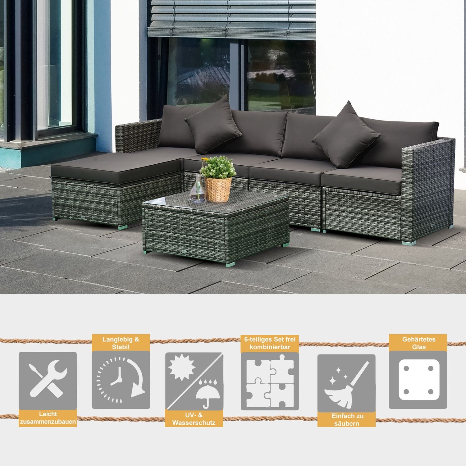Polyrattan 4-persoons tuinmeubelset, grijs