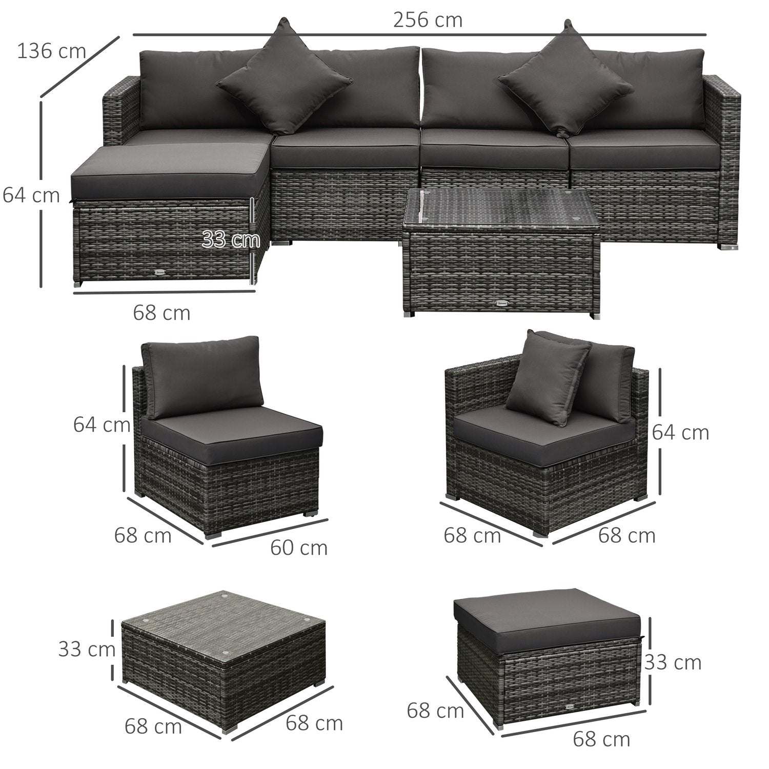 Polyrattan 4-persoons tuinmeubelset, grijs
