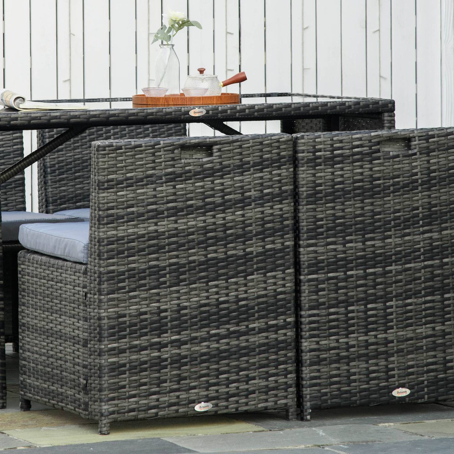 Polyrattan tuinset voor 4 personen, Stalen frame, Grijs