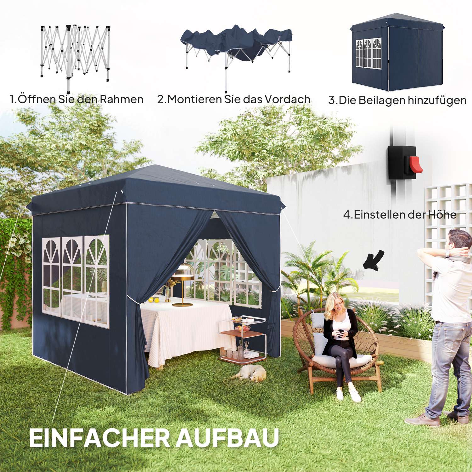Pop-Up partytent, 2,5x2,5m, waterafstotend, UV 50+
