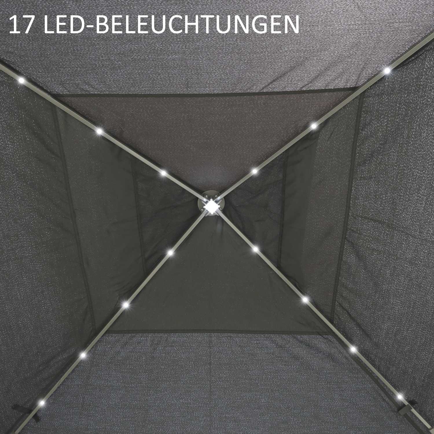 Pop-Up Partytent 3,3x3,3M met LED, Gaaswanden, Zonnescherm