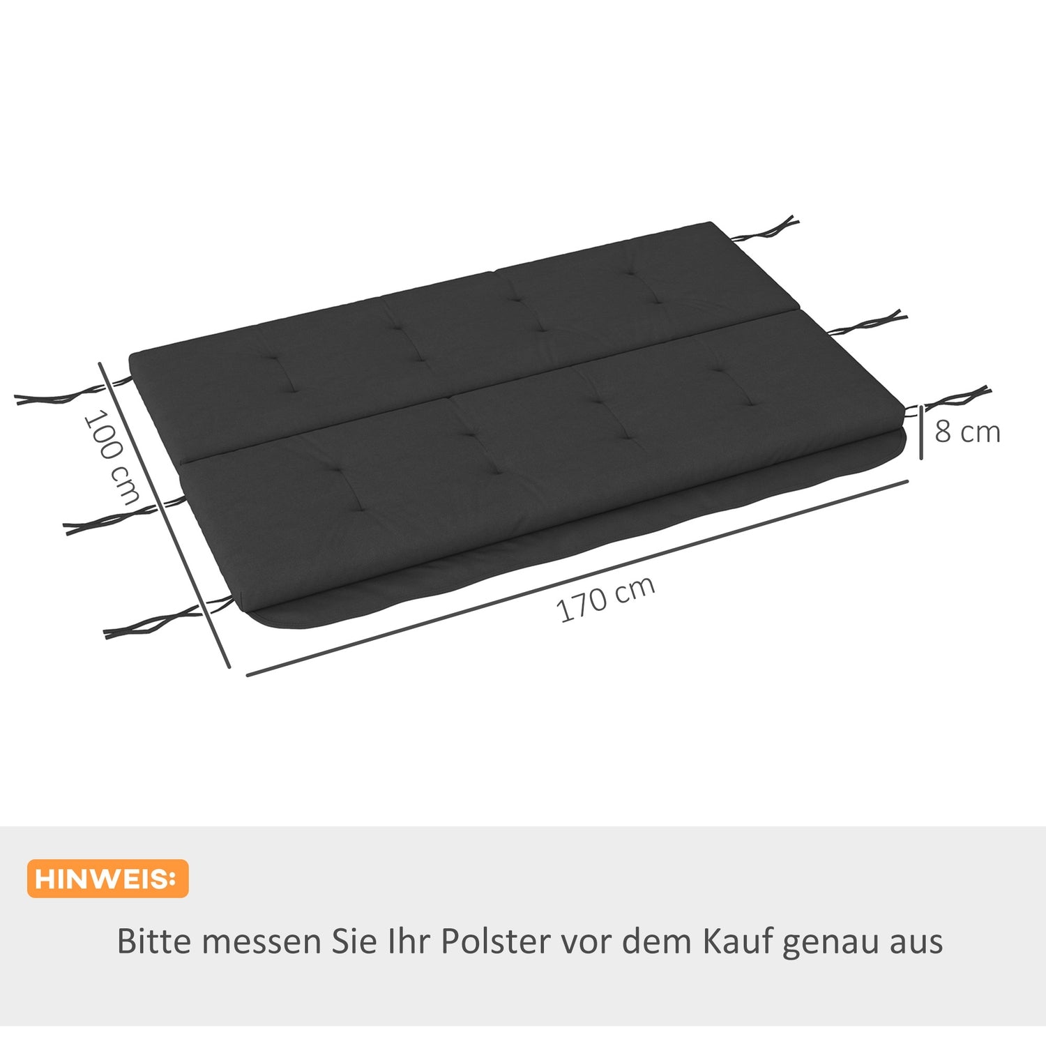 Verandaschommelkussenset – Donkergrijs, 170 cm