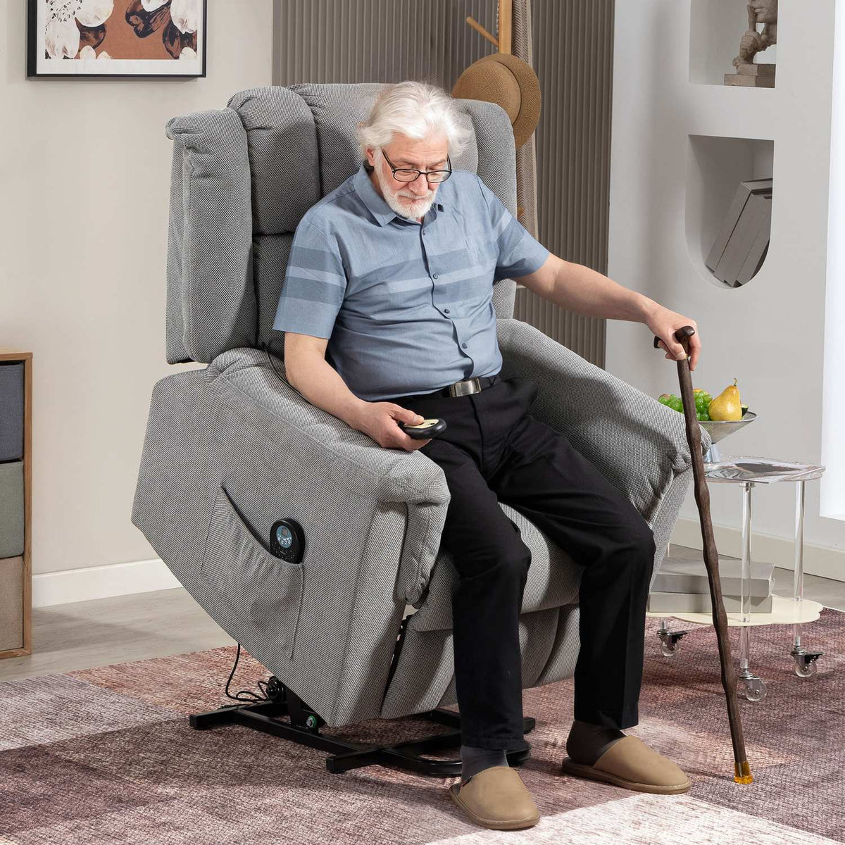 Power Lift-ligstoel met massage en warmte, donkergrijs