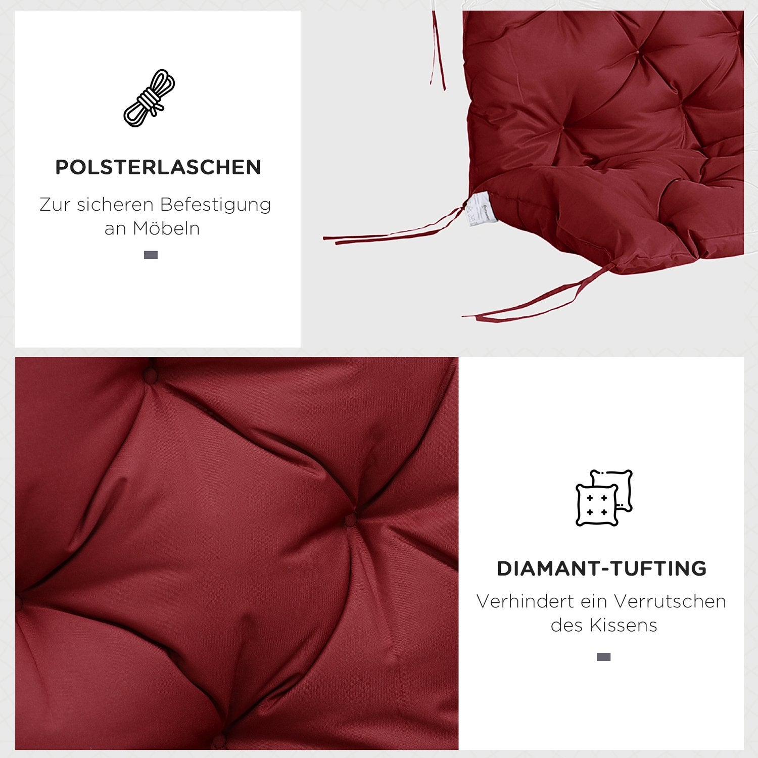 Rotes Outdoor-Bankkissen mit Bändern, 3-Sitzer, 150x98x8 cm