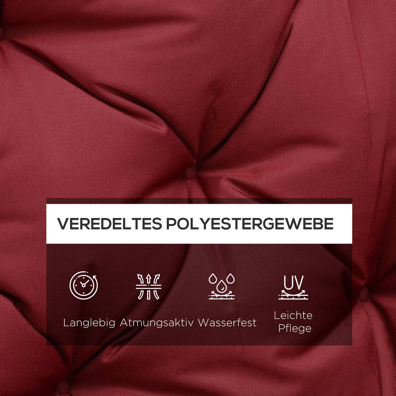 Rotes Outdoor-Bankkissen mit Bändern, 3-Sitzer, 150x98x8 cm