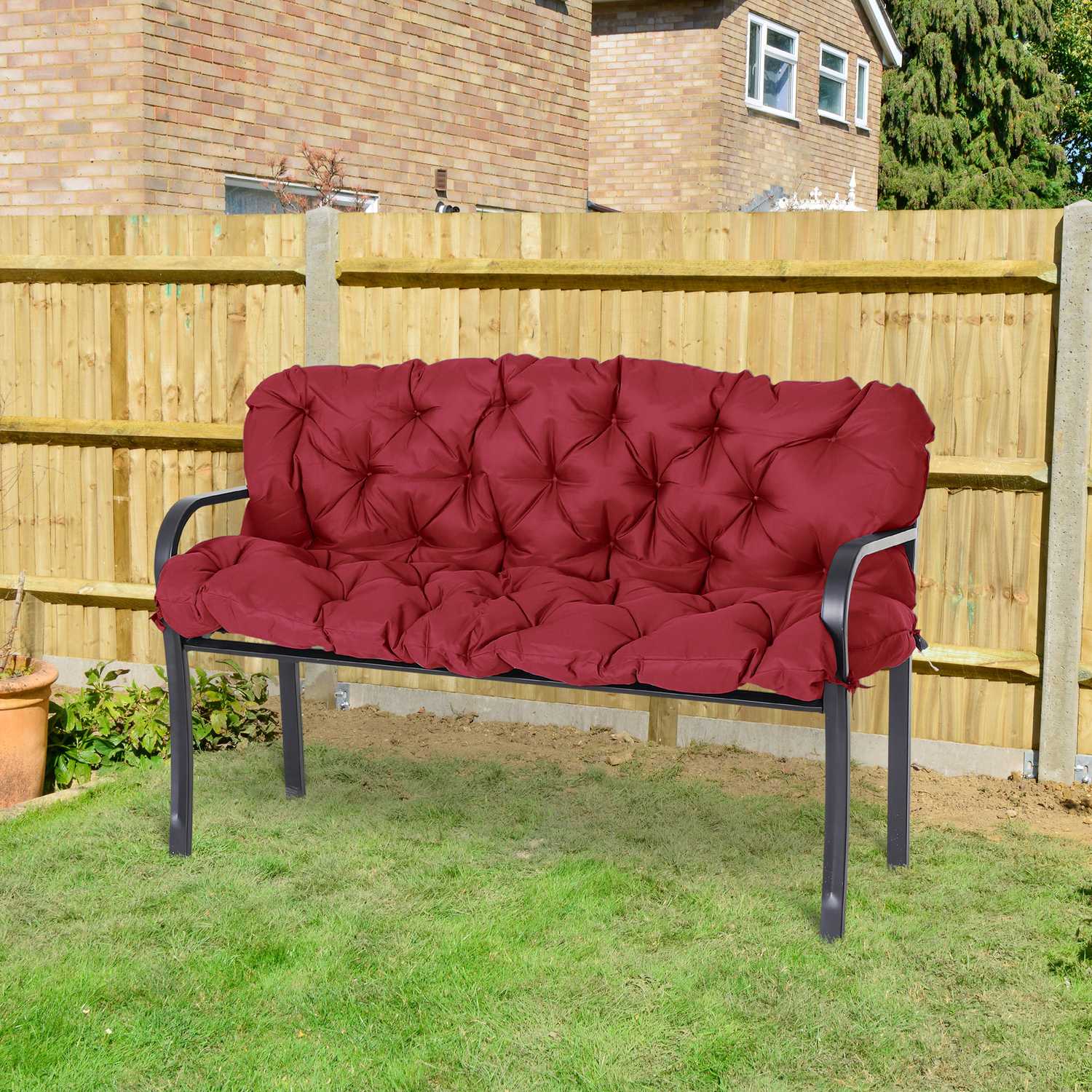 Rotes Outdoor-Bankkissen mit Bändern, 3-Sitzer, 150x98x8 cm