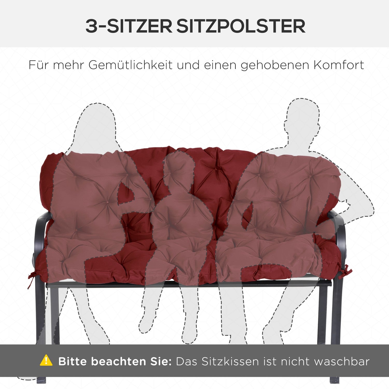 Rotes Outdoor-Bankkissen mit Bändern, 3-Sitzer, 150x98x8 cm