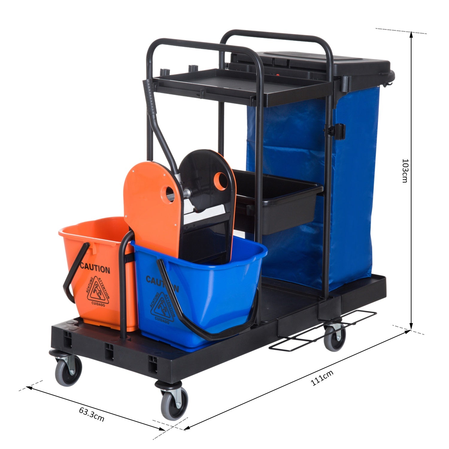 Chariot de ménage à 4 roulettes – 111x63,3x103cm, multicolore