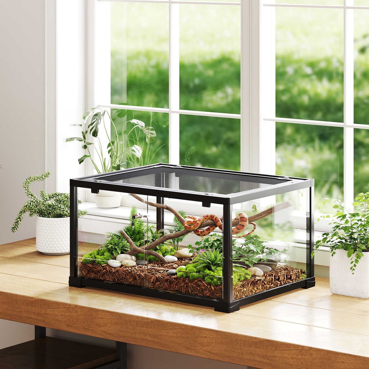 Reptielterrarium, 86 liter, schuifdeuren, veilig, 60x45x32 cm