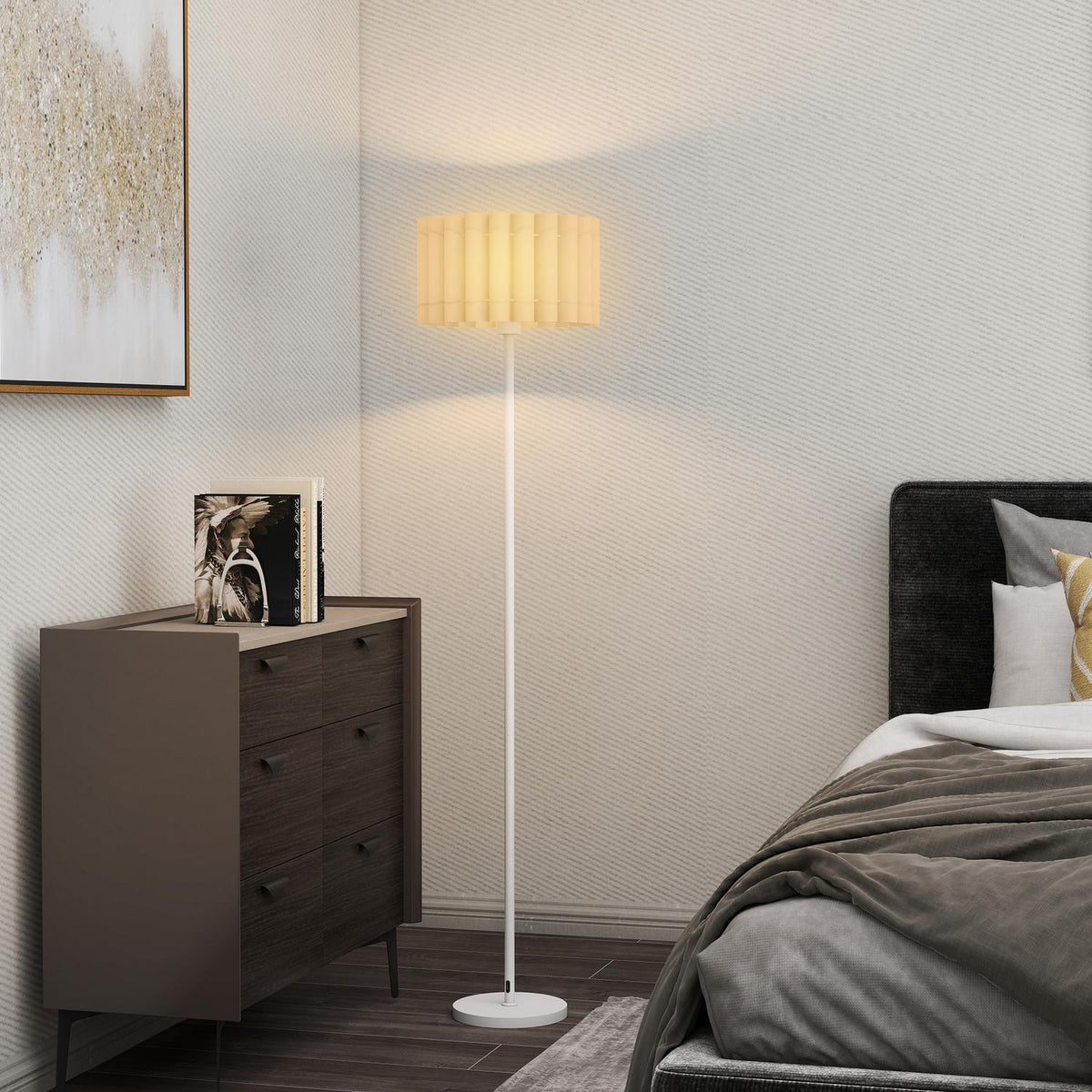 Retro-vloerlamp, kunststof lampenkap, voetschakelaar, wit