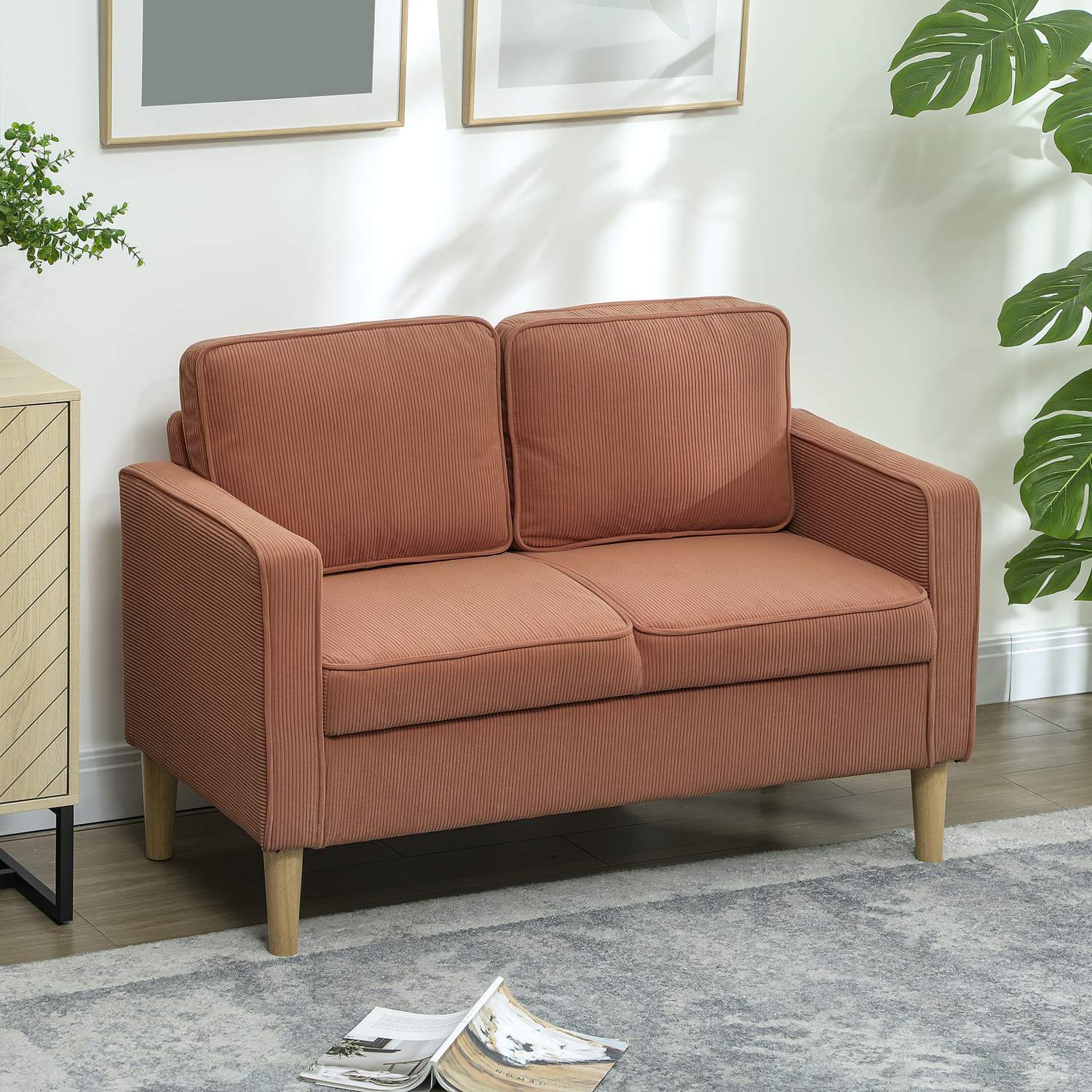 Rosa 2-Sitzer-Sofa mit Aufbewahrung, modernes bezogenes Design