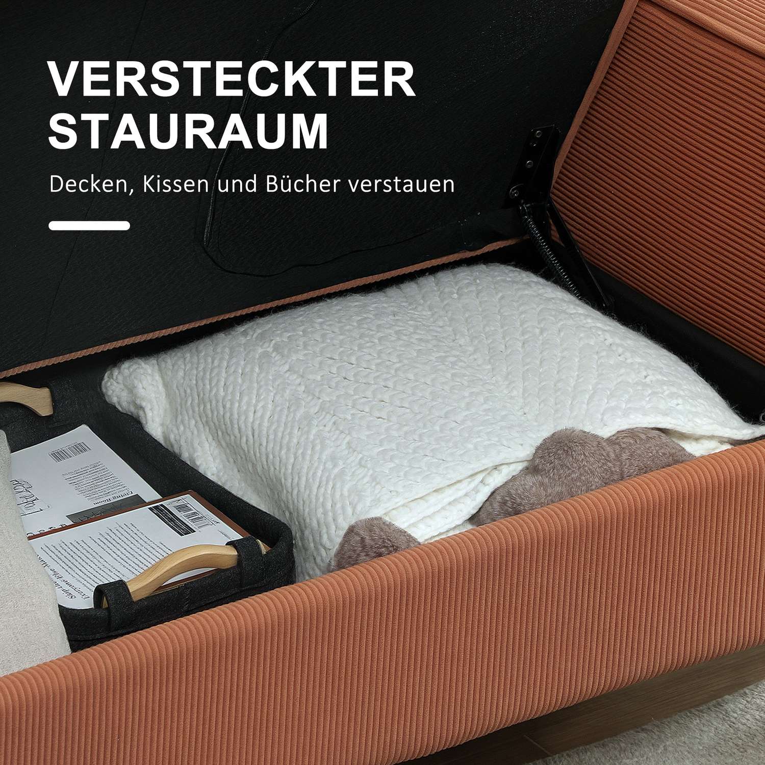 Rosa 2-Sitzer-Sofa mit Aufbewahrung, modernes bezogenes Design