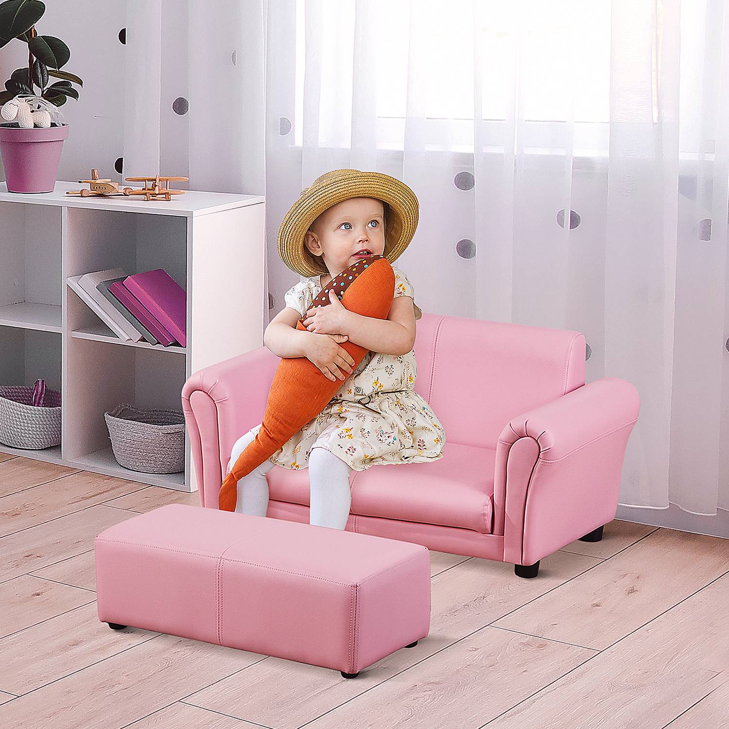 Roze kinderfauteuil & voetenbank – 83x42x41cm, Comfort Set