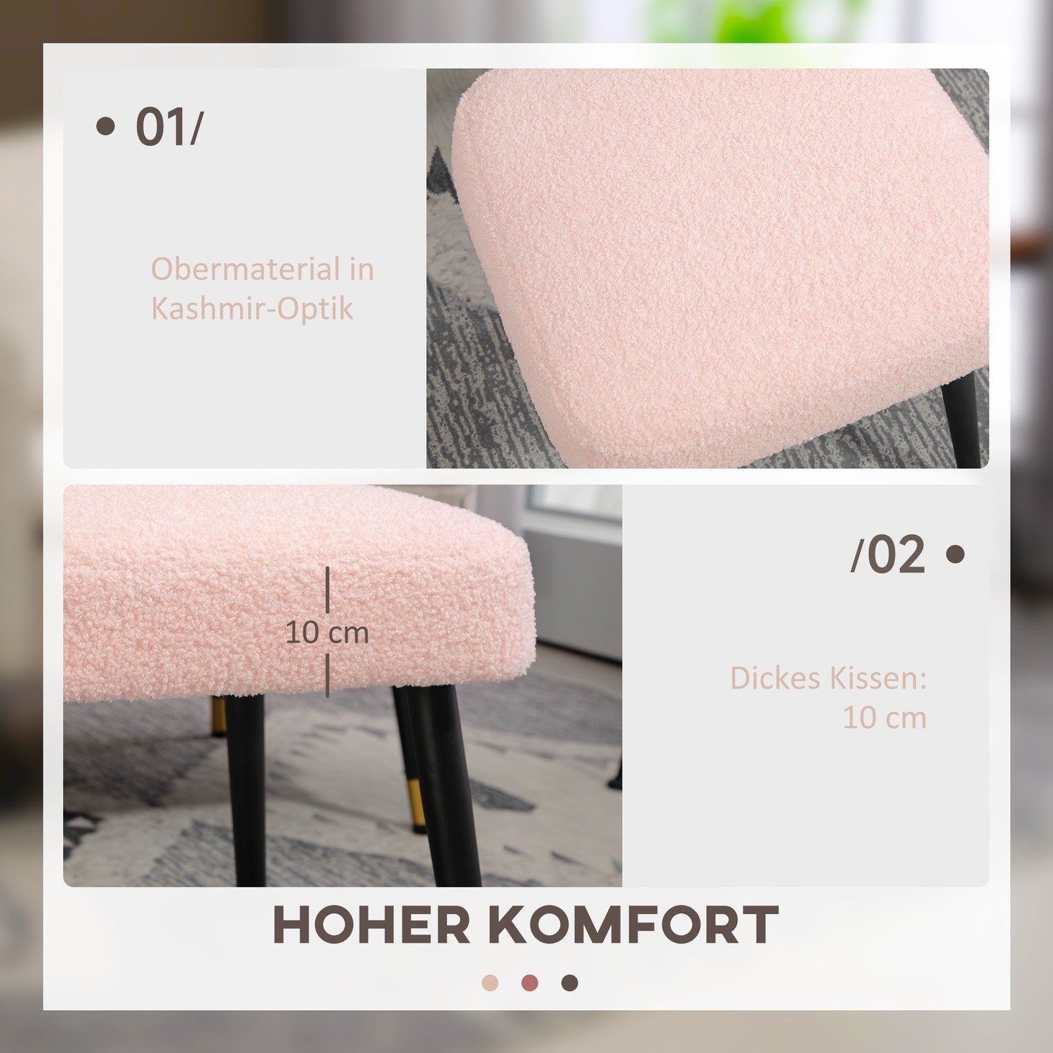 Roze vierkante poef – stalen poten, kasjmierlook