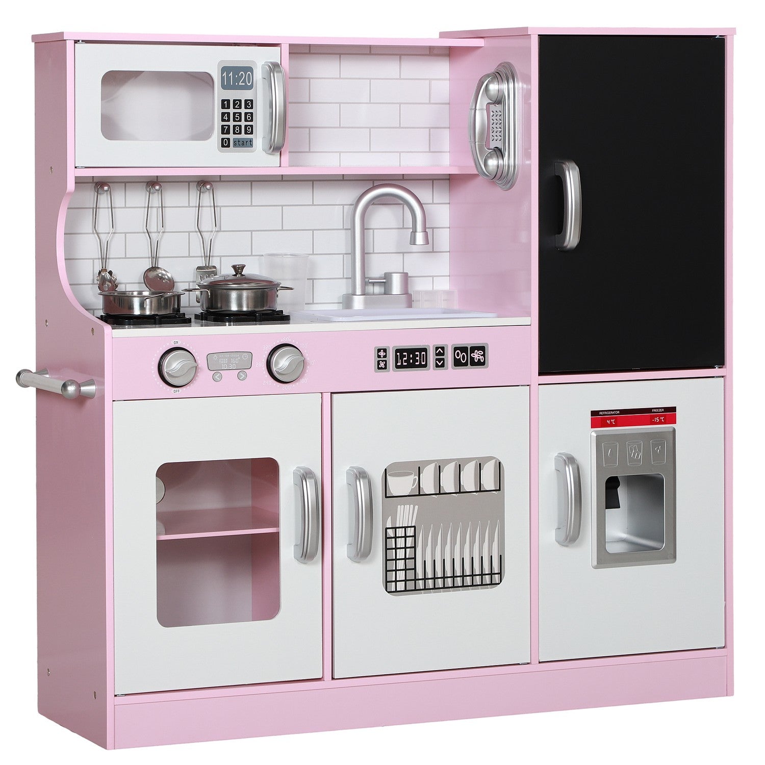 Roze speelkeuken voor kinderen met speelgoedtelefoon en accessoires