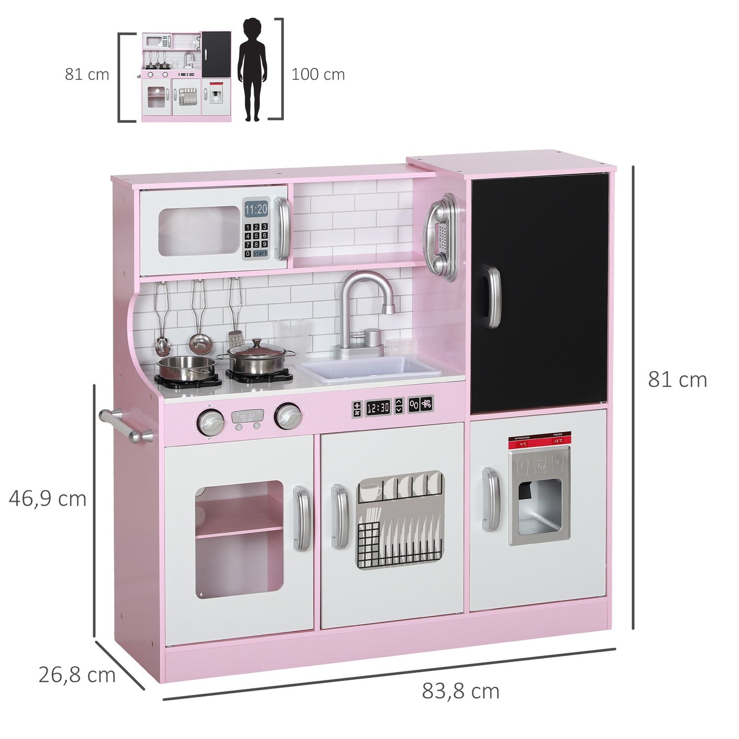 Roze speelkeuken voor kinderen met speelgoedtelefoon en accessoires