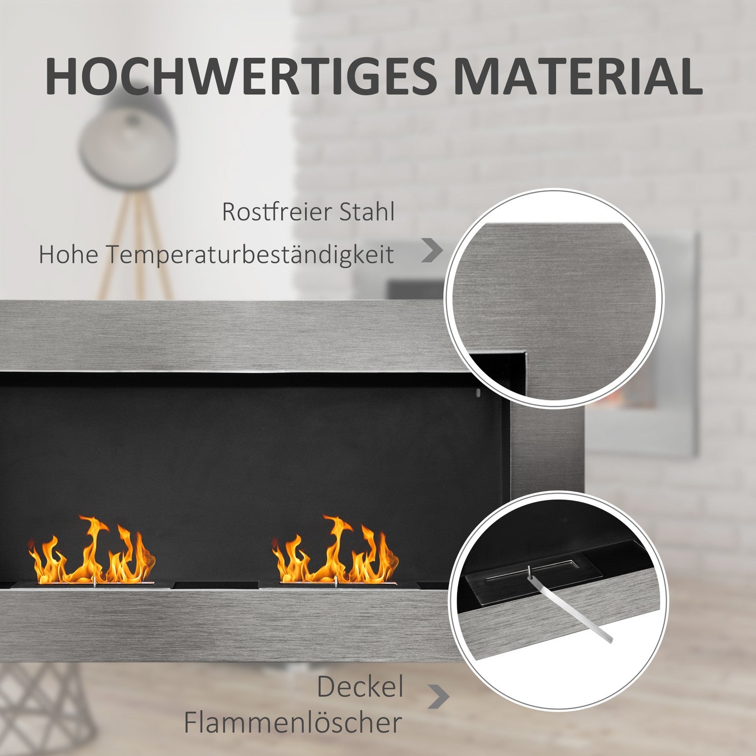 Roestvrijstalen Wandgemonteerde Bio-ethanol Haard 110x54x14 cm