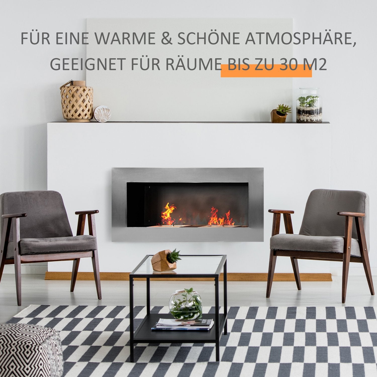 Roestvrijstalen Wandgemonteerde Bio-ethanol Haard 110x54x14 cm