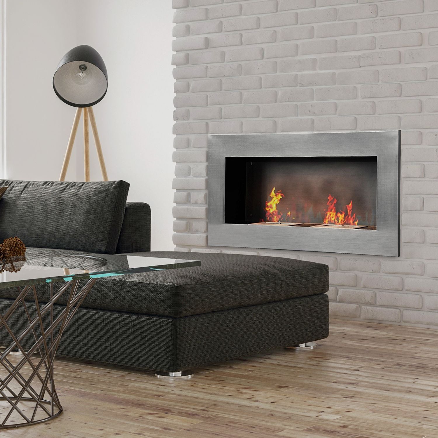 Roestvrijstalen Wandgemonteerde Bio-ethanol Haard 110x54x14 cm