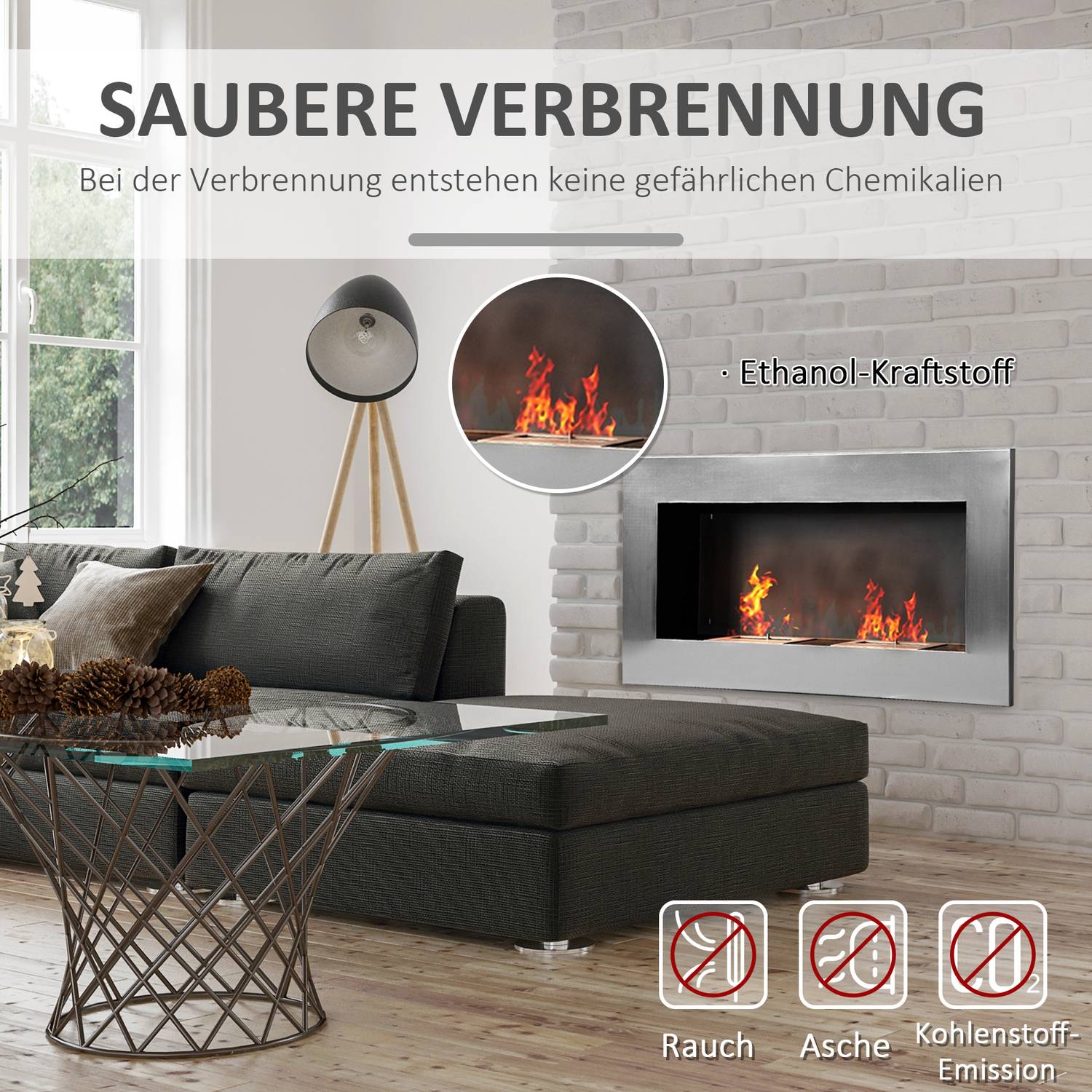 Roestvrijstalen Wandgemonteerde Bio-ethanol Haard 110x54x14 cm