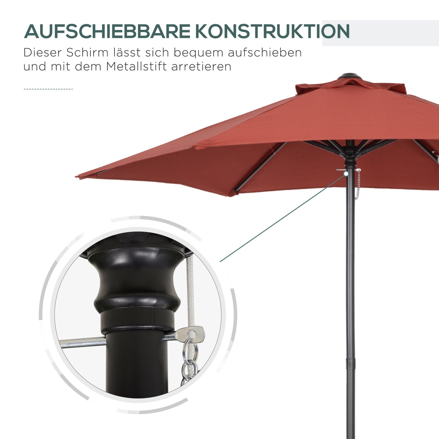 Draaibare windbestendige parasol Ø196 cm – Wijnrood zonnescherm
