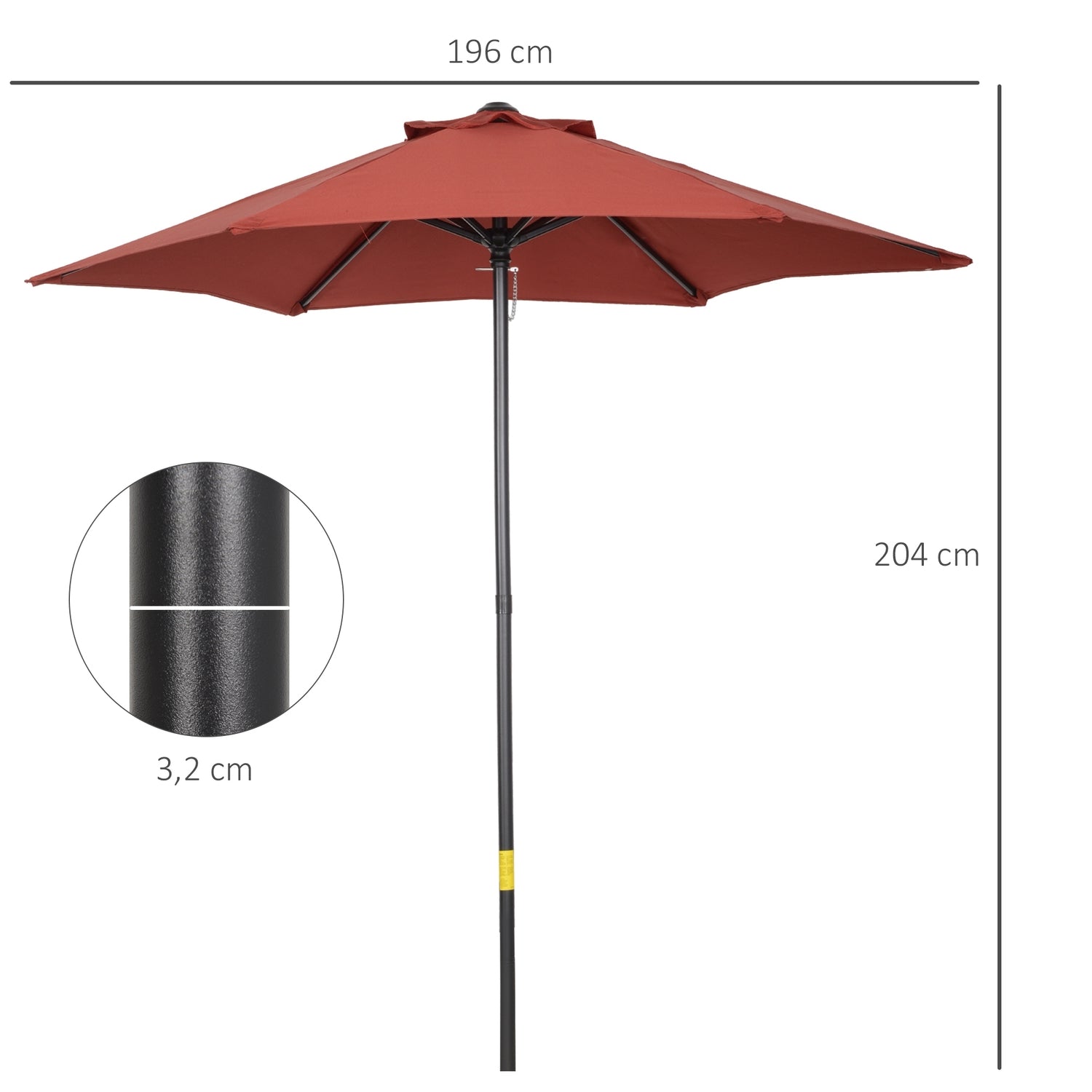 Draaibare windbestendige parasol Ø196 cm – Wijnrood zonnescherm
