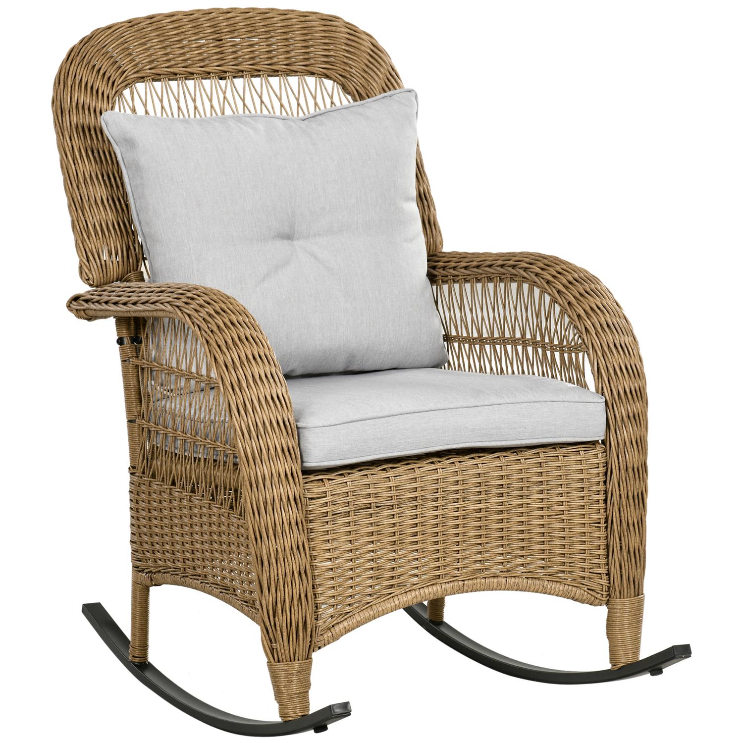 Rotan schommelstoel met kussens, gele, wasbare hoezen