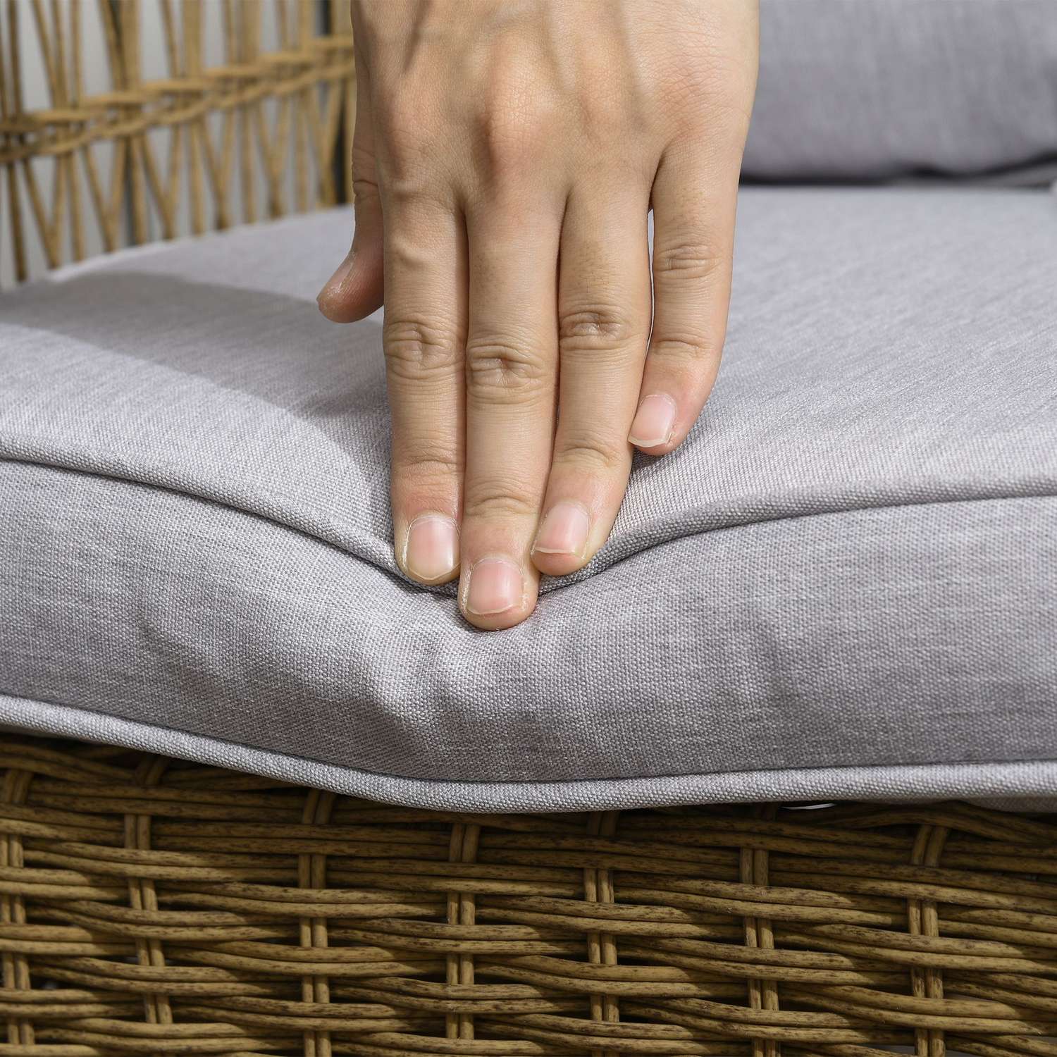 Rotan schommelstoel met kussens, gele, wasbare hoezen