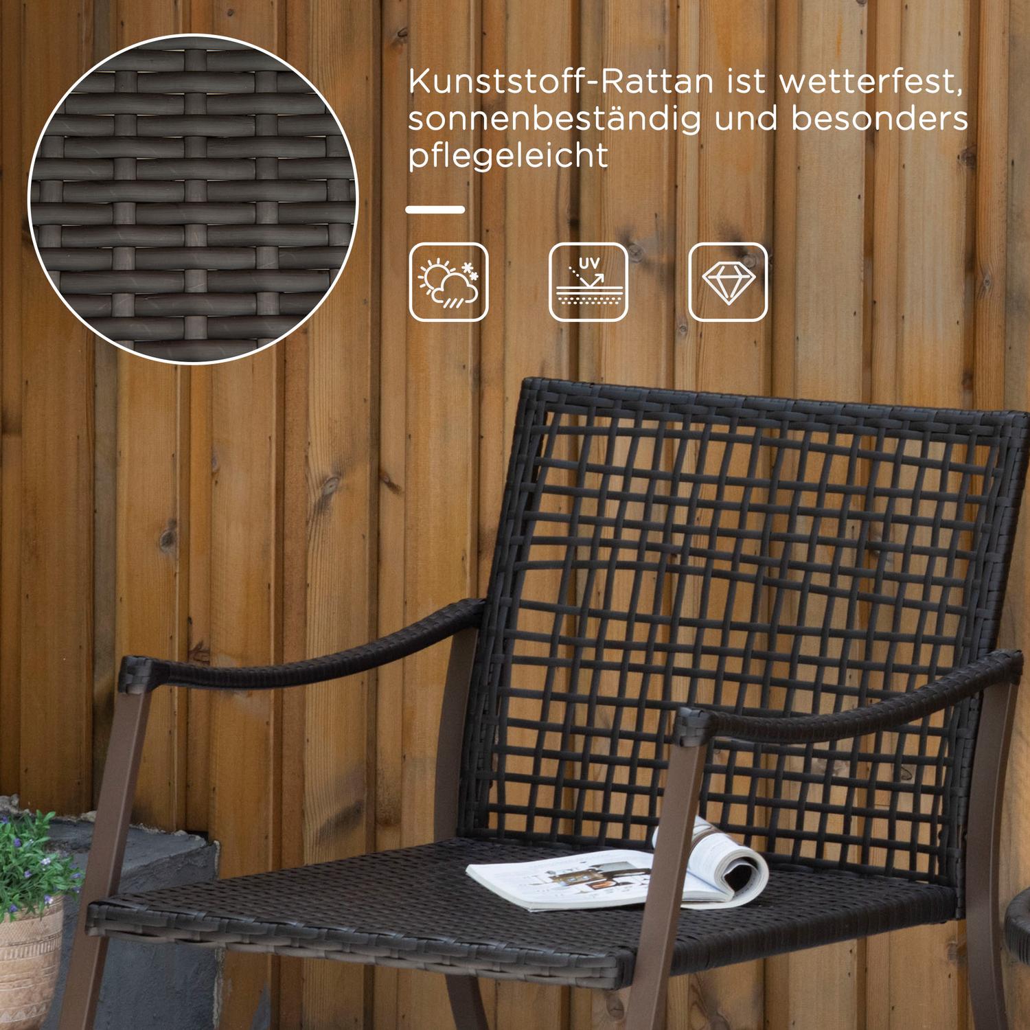 Rotan schommelstoelset voor 2 met kussens, bruin/wit