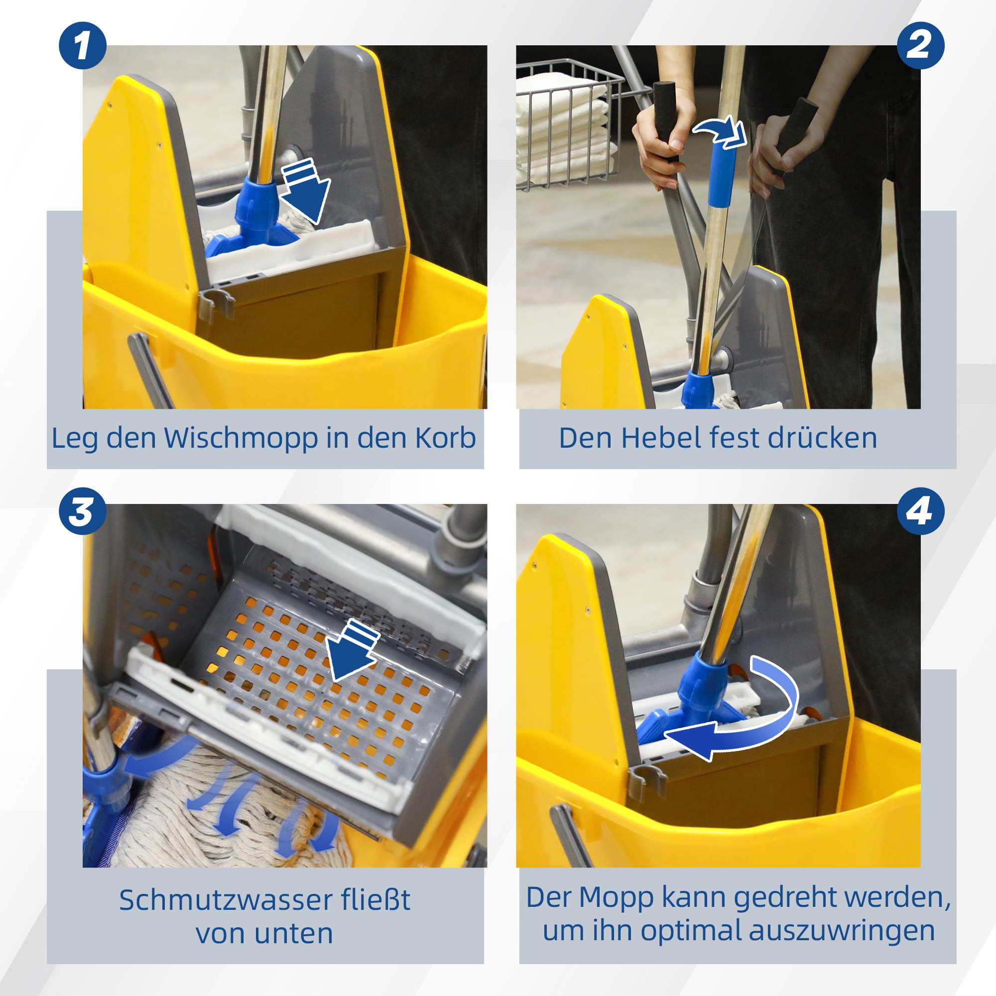 Rullande rengöringshink, 26L, plast, metallhandtag