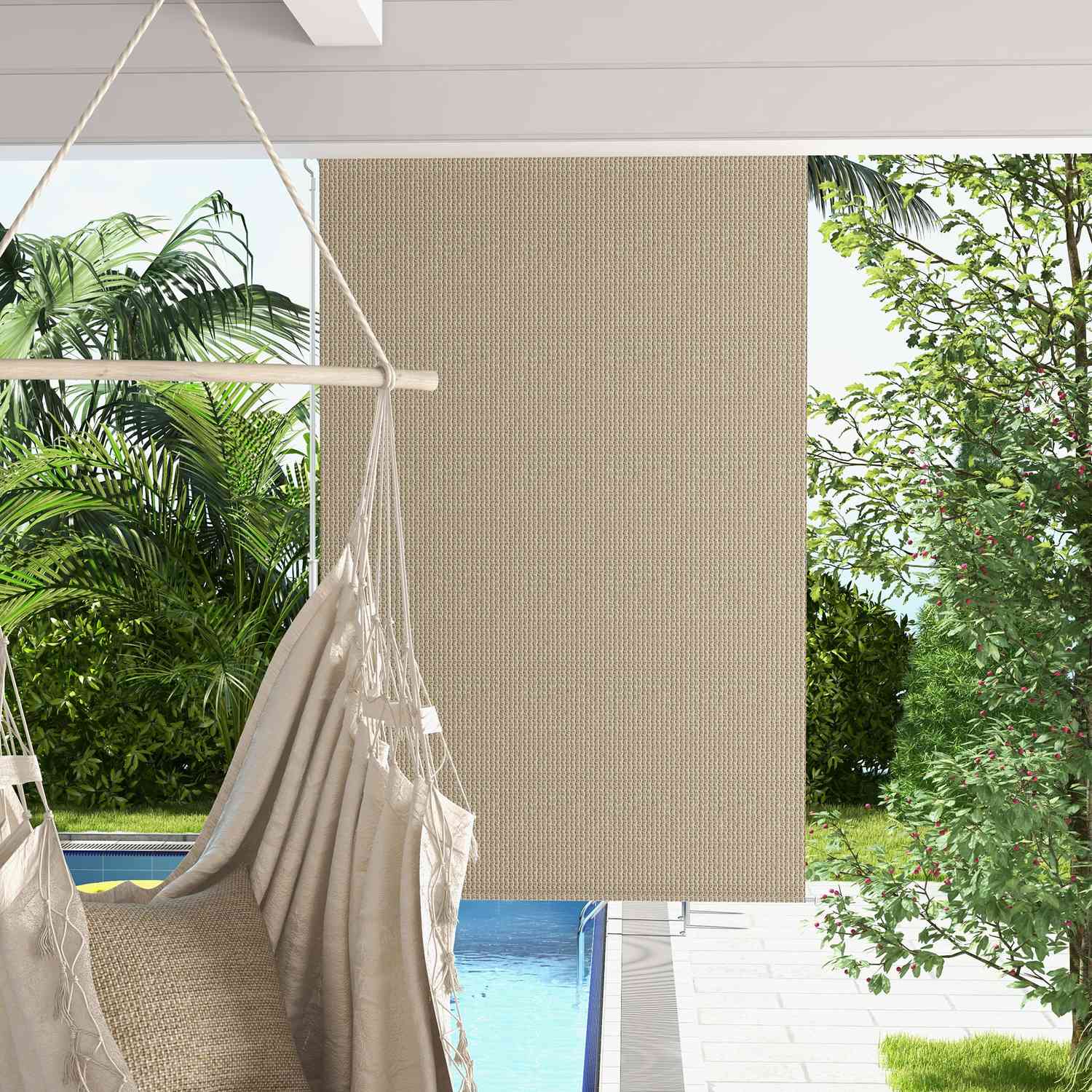 Rolgordijn voor buiten, verduisterend privacyscherm, 120x185 cm, beige