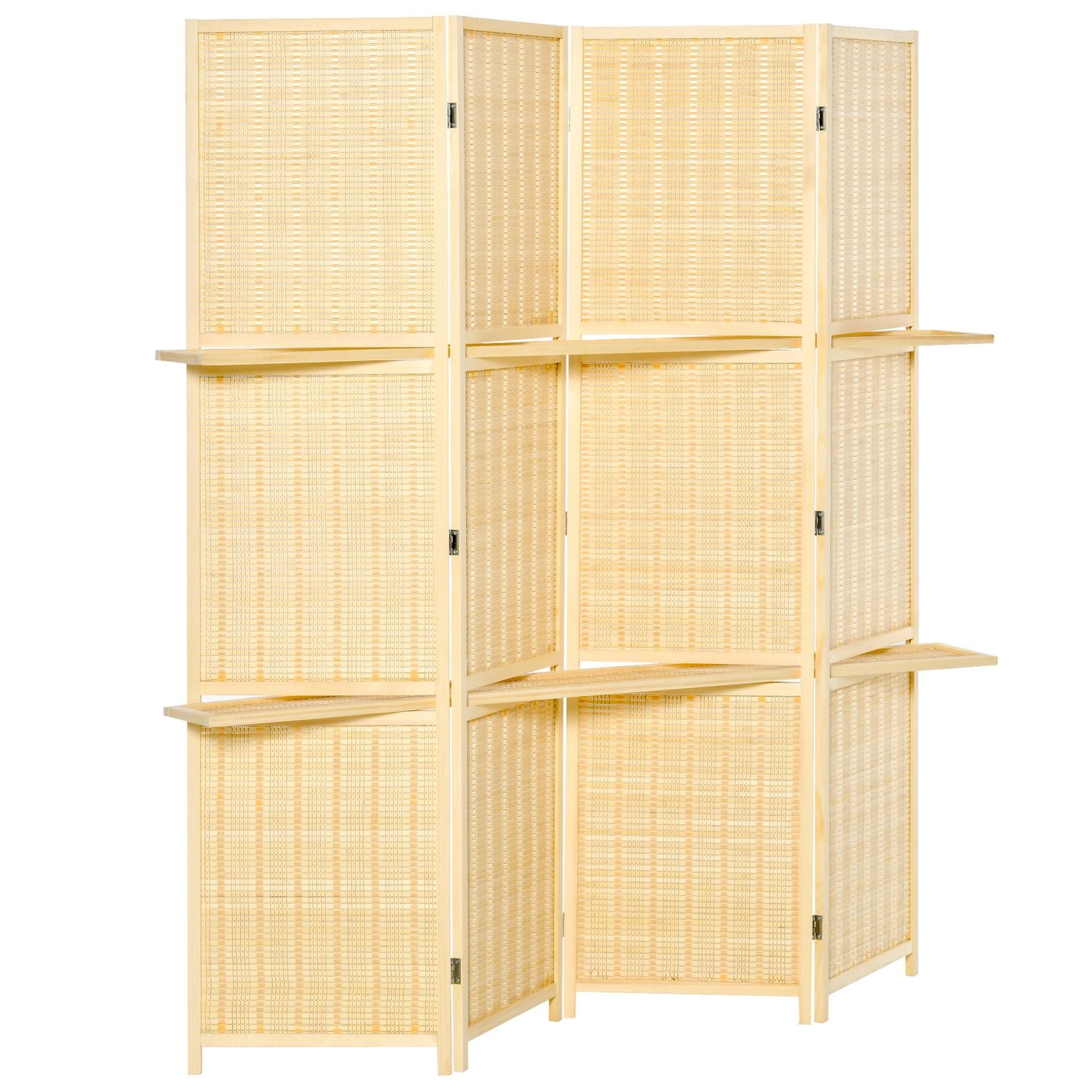 Rumsavdelare av bambu med 2 hyllor, hopfällbar, naturlig