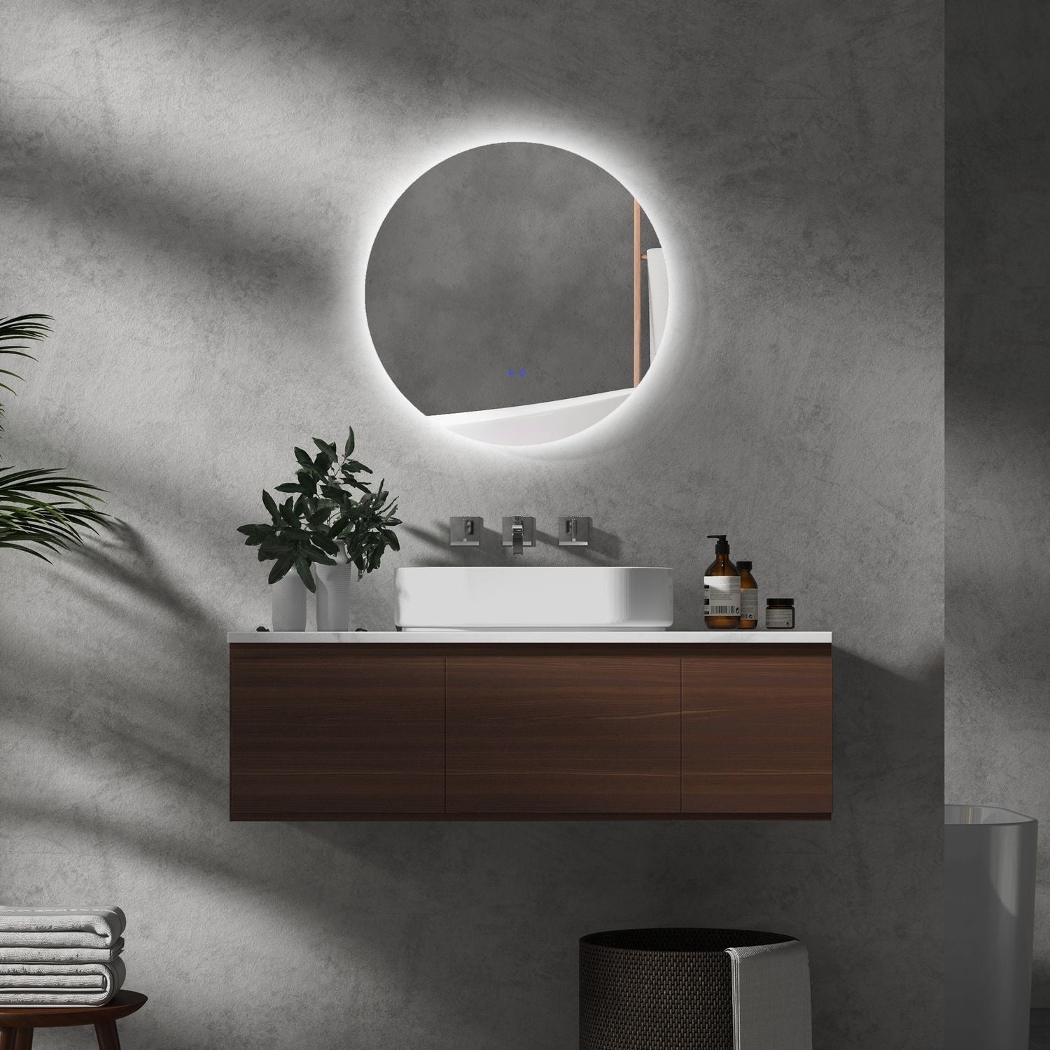 Ronde LED Badkamerspiegel, Touch Schakelaar, Anti-Condens, 3 lichtkleuren