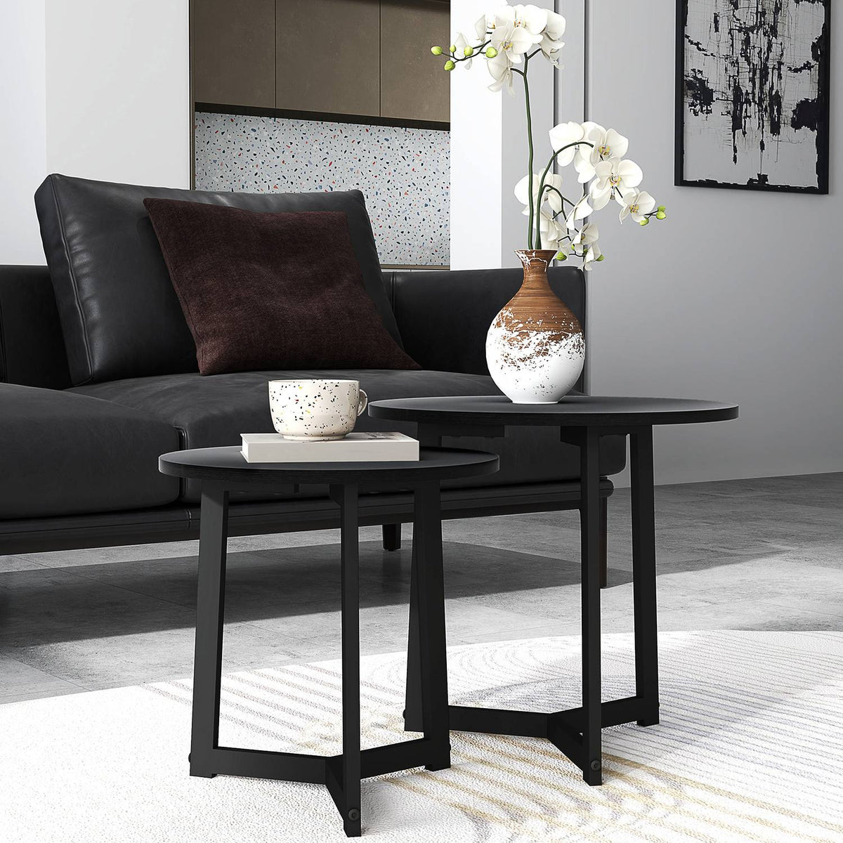 Ronde salontafel met stalen frame – modern zwart design