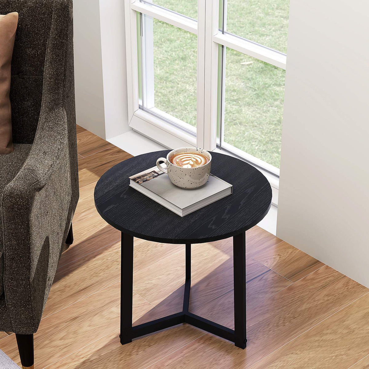 Ronde salontafel met stalen frame – modern zwart design