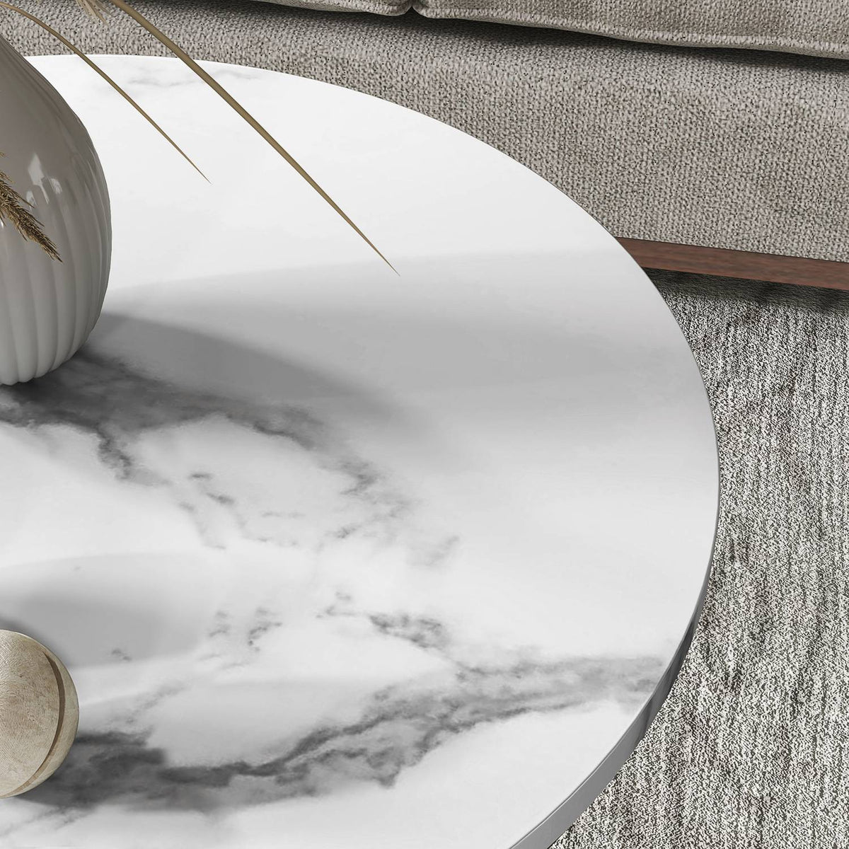 Ronde salontafels met wit marmerlook met plank, set van 2
