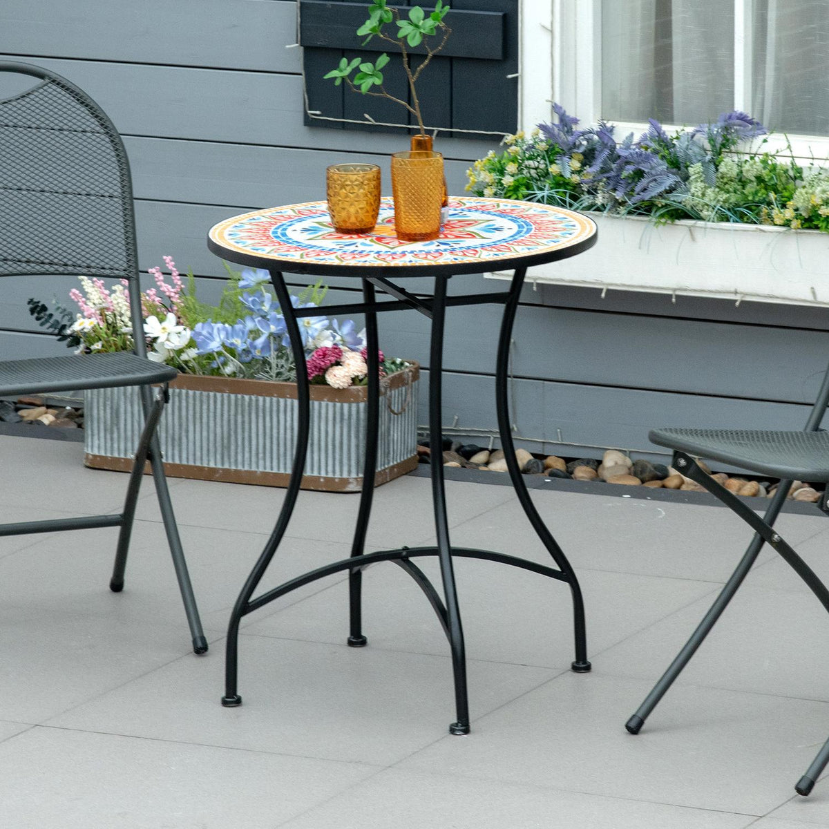 Rond Mosaic Garden Bistrotafel – Keramisch blad, Ø60 cm