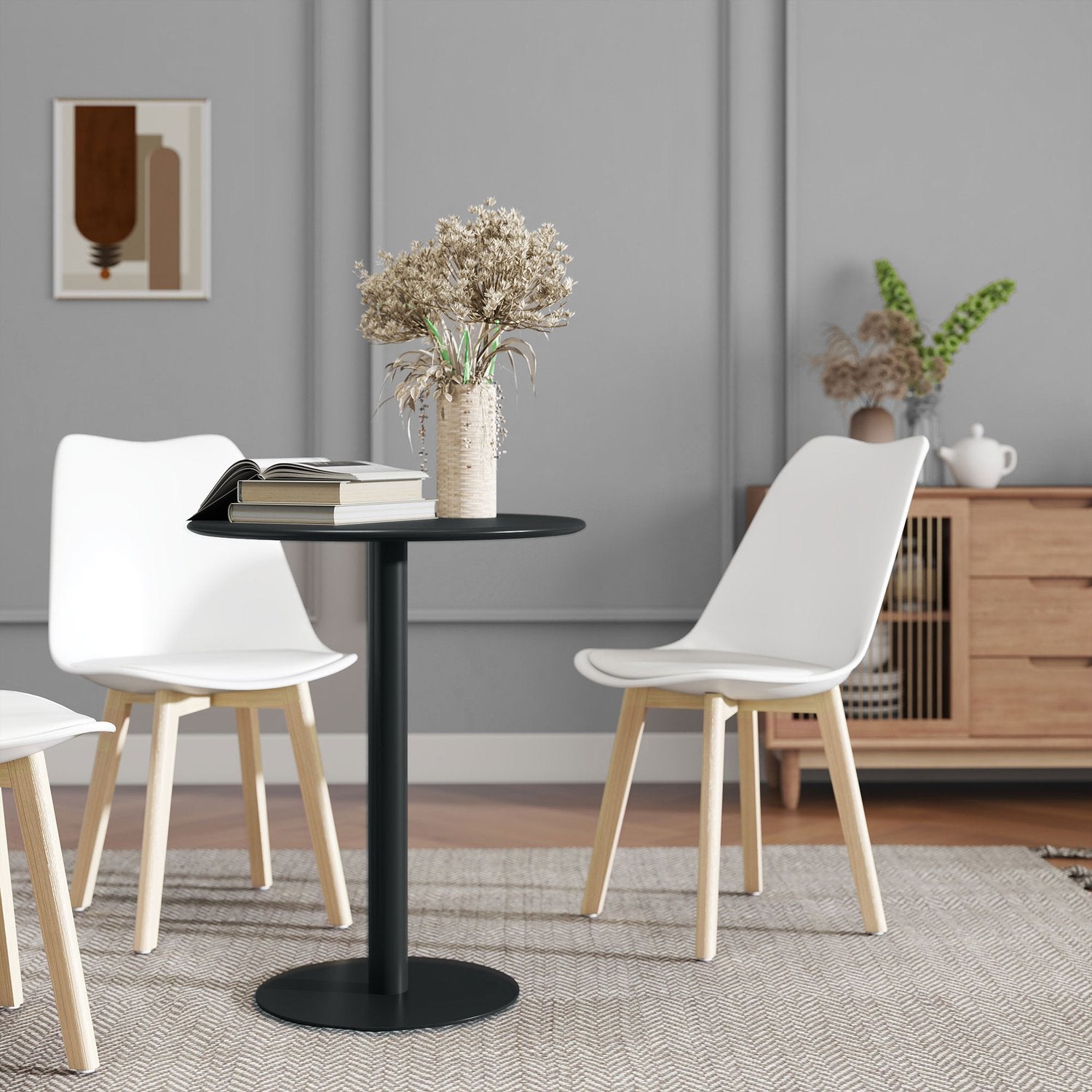 Ronde eettafel voor 2 personen, staal, voor binnen en buiten, zwart