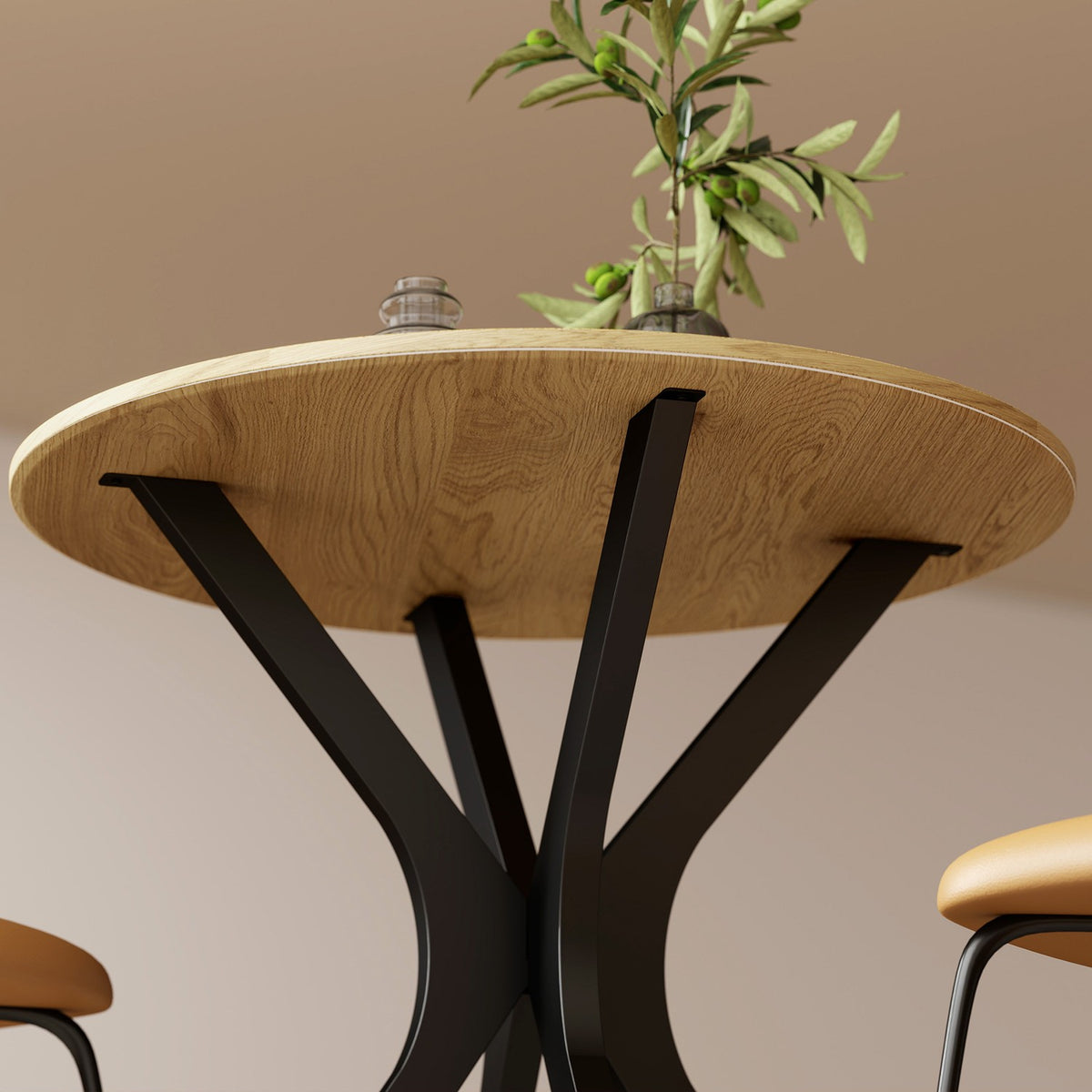 Ronde eettafel, modern design, 78x78x75 cm, natuurlijk hout
