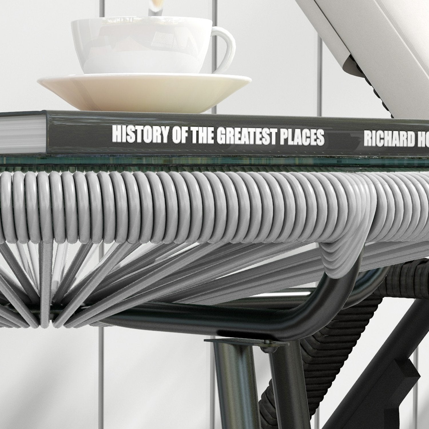 Ronde salontafel van rotan – Glazen blad, 50x50x50cm, zwart/grijs