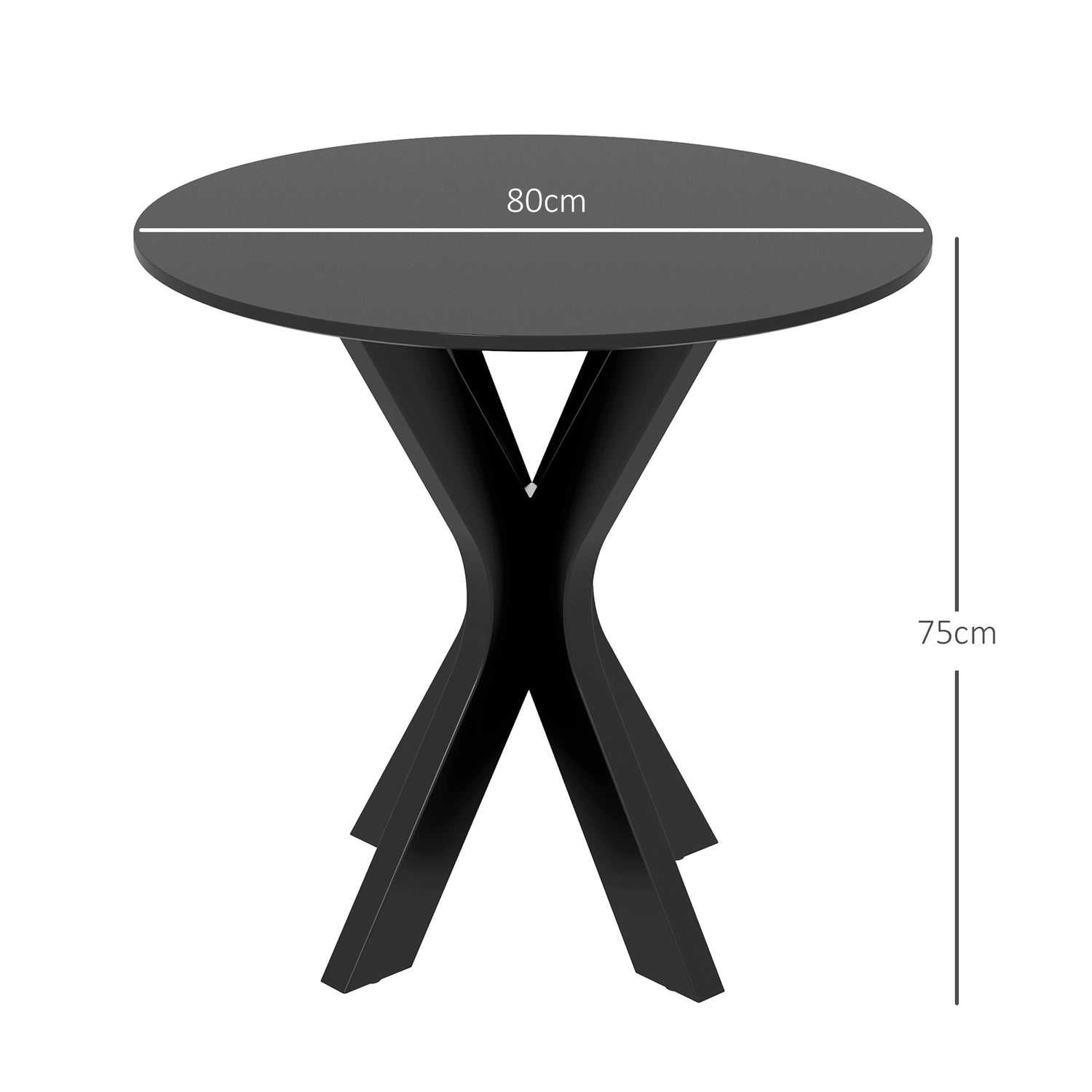 Ronde zwarte eettafel, modern stalen onderstel, Ø78 x 75 cm