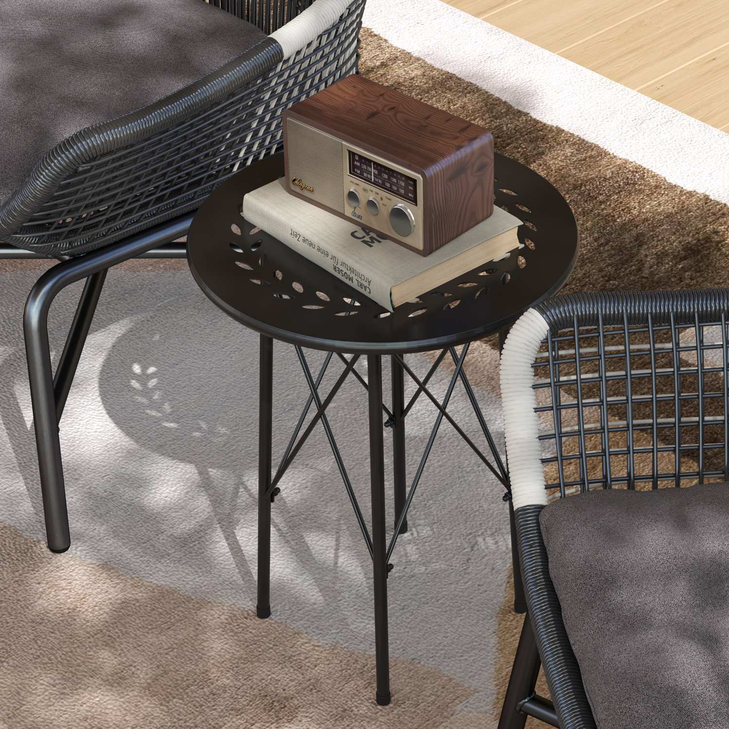 Ronde stalen buitentafel, Ø40x50cm, weerbestendig ontwerp